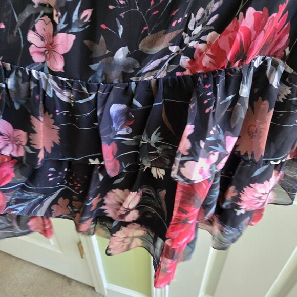 Ieena for Mac Duggal Long-Sleeve Ruffled Chiffon Floral Mini Dress Size 8 - Picture 8 of 14